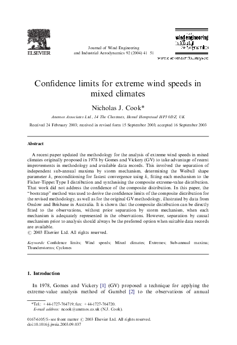 (PDF) Confidence limits for extreme wind speeds in mixed climates