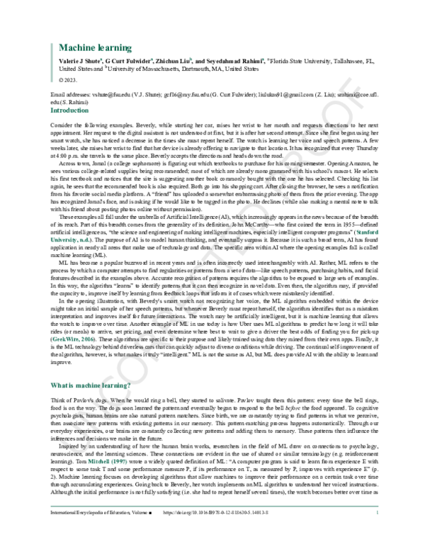 (PDF) Machine Learning