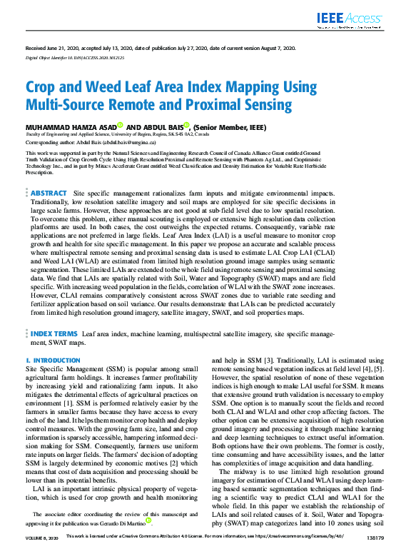 (PDF) Crop and Weed Leaf Area Index Mapping Using Multi-Source Remote ...