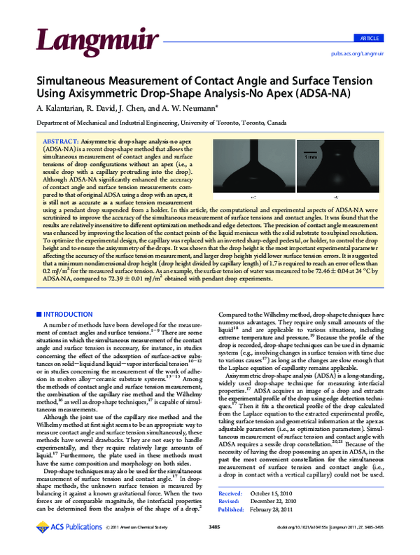 (PDF) Simultaneous Measurement of Contact Angle and Surface Tension ...