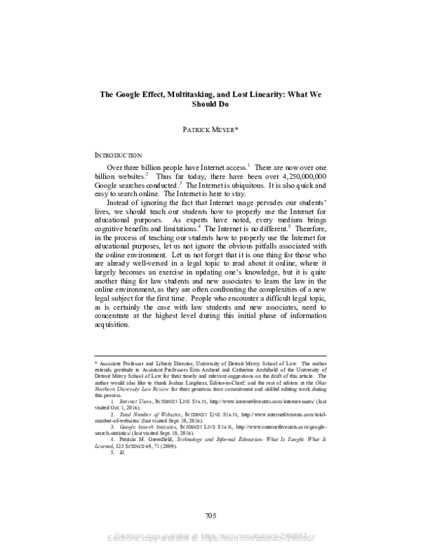 (PDF) The Google Effect, Multitasking, and Lost Linearity: What We ...