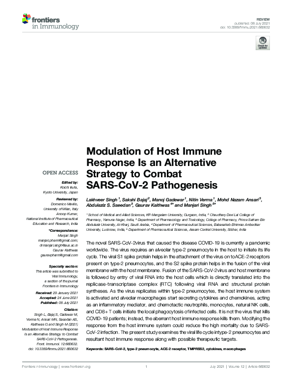 (PDF) Modulation of Host Immune Response Is an Alternative Strategy to ...
