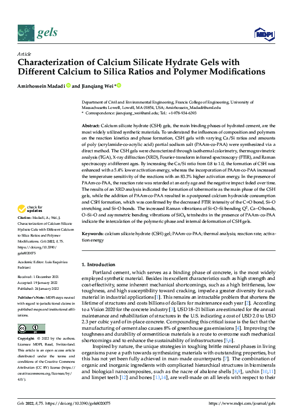 (PDF) Characterization of Calcium Silicate Hydrate Gels with Different ...