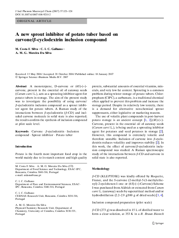(PDF) A new sprout inhibitor of potato tuber based on carvone/b ...