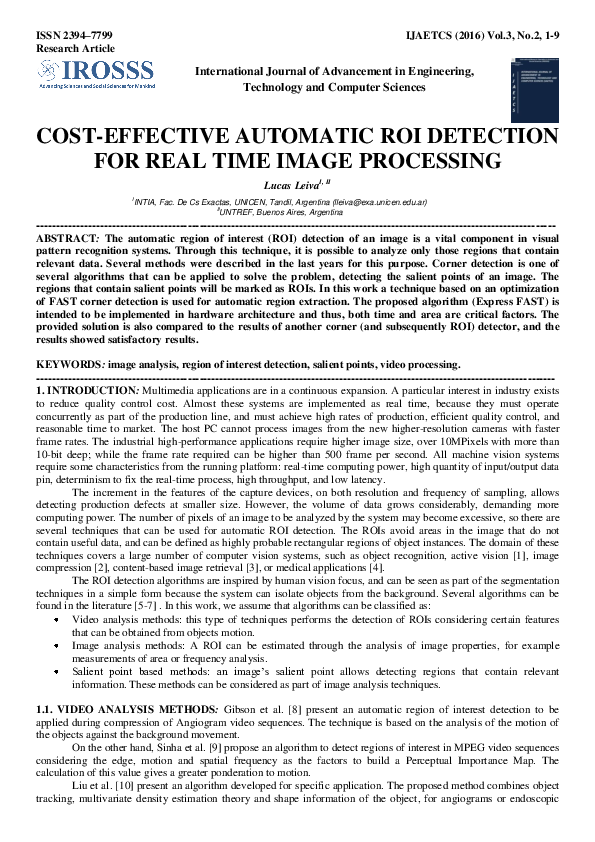 (PDF) Cost-Effective Automatic Roi Detection for Real Time Image Processing