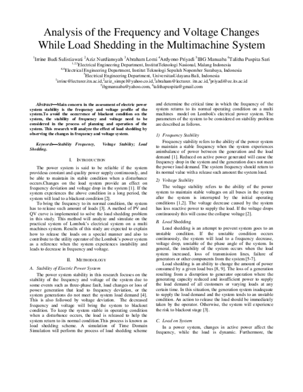 (PDF) Analysis of the Frequency and Voltage Changes While Load Shedding ...
