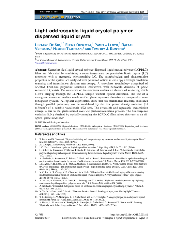 (PDF) Light-addressable liquid crystal polymer dispersed liquid crystal