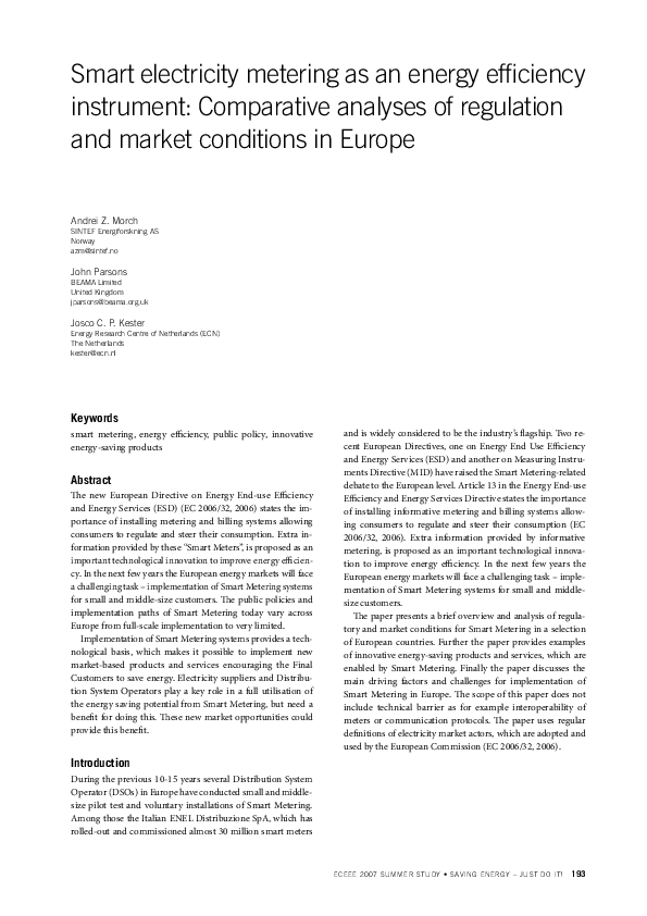 (PDF) Smart electricity metering as an energy effi ciency instrument ...