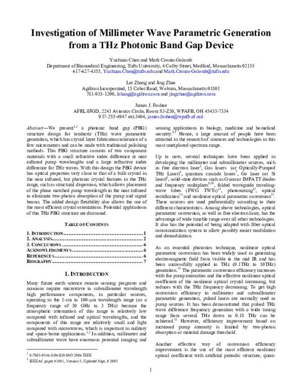 (PDF) Investigation of Millimeter Wave Parametric Generation from a THz ...
