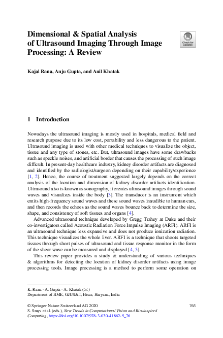 (PDF) Dimensional & Spatial Analysis of Ultrasound Imaging Through ...