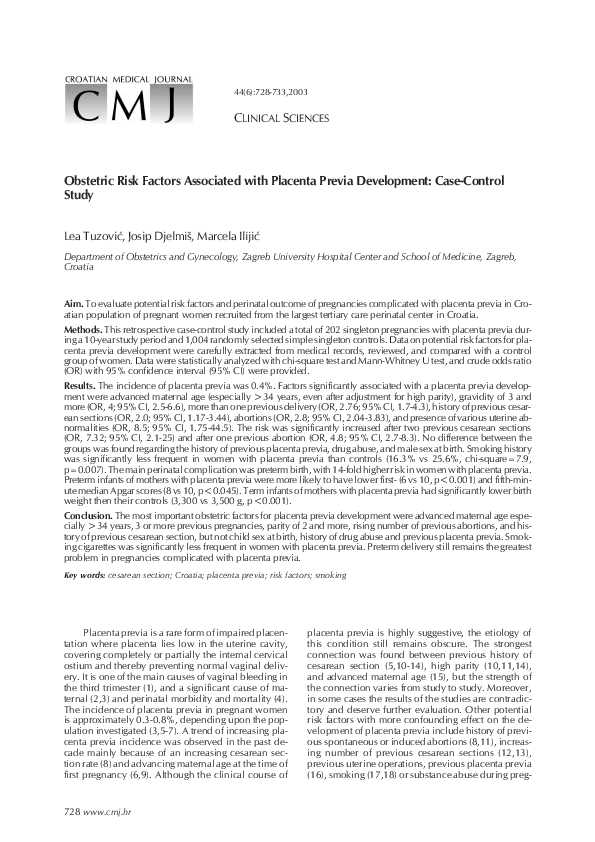 (PDF) Obstetric risk factors associated with placenta previa ...