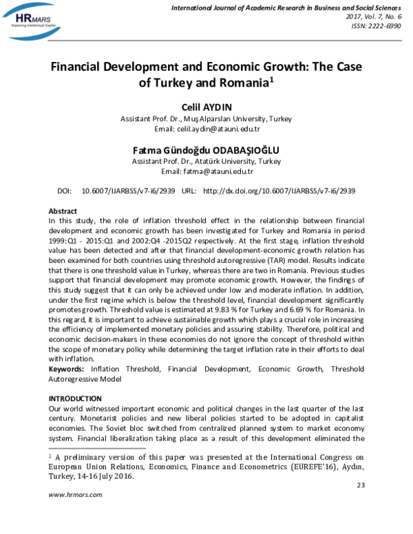 (PDF) Financial Development and Economic Growth: The Case of Turkey and ...