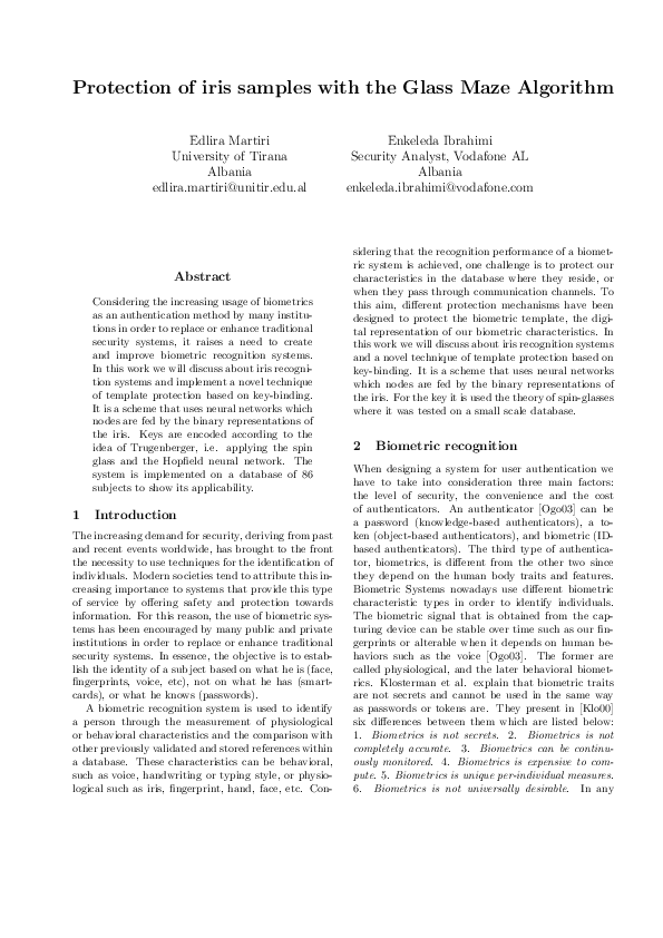 (PDF) Protection of Iris Samples with the Glass Maze Algorithm