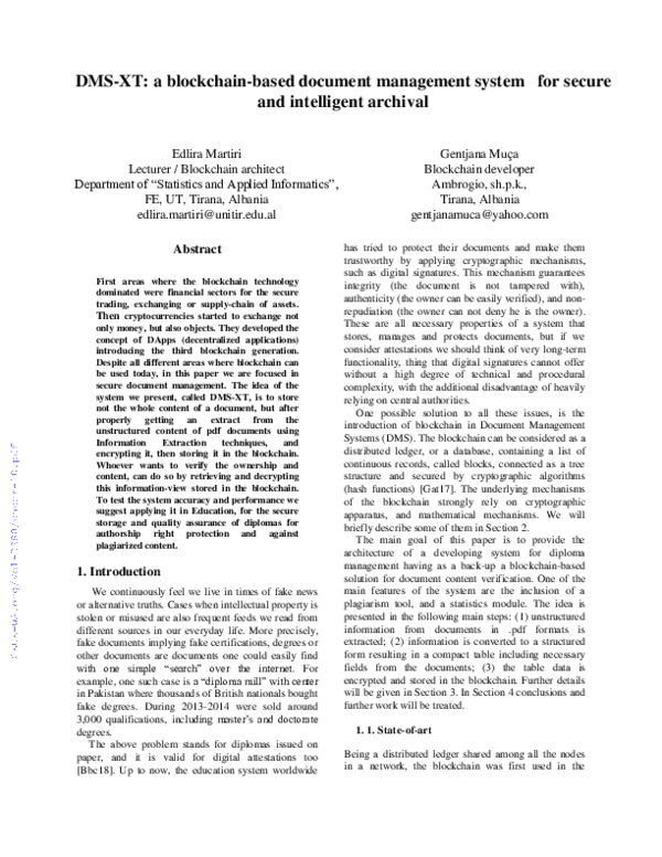 (PDF) DMS-XT: A Blockchain-based Document Management System for Secure ...