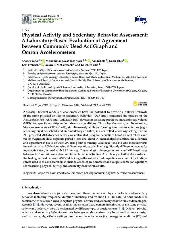 (PDF) Physical Activity and Sedentary Behavior Assessment: A Laboratory ...