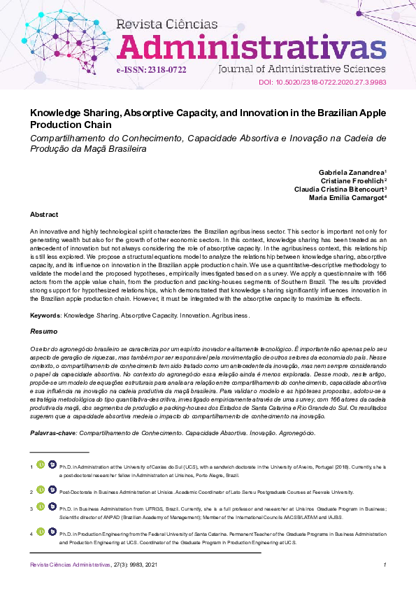 (PDF) Knowledge Sharing, Absorptive Capacity and Innovation in the ...