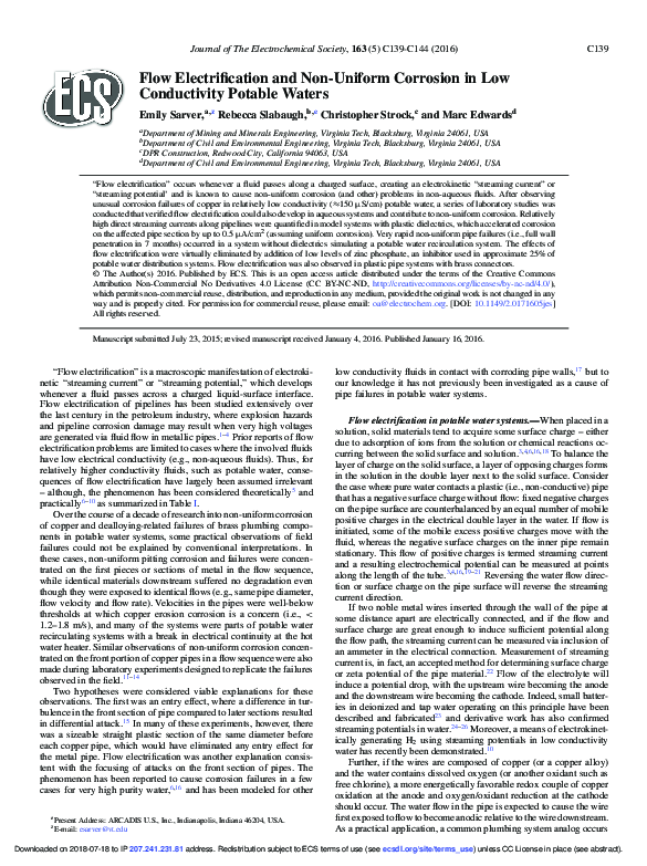 (PDF) Flow Electrification and Non-Uniform Corrosion in Low ...