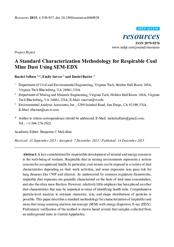 (PDF) A Standard Characterization Methodology for Respirable Coal Mine ...