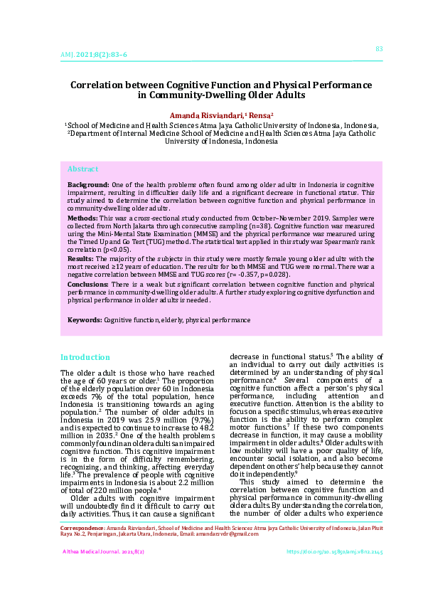 (PDF) Correlation between Cognitive Function and Physical Performance ...