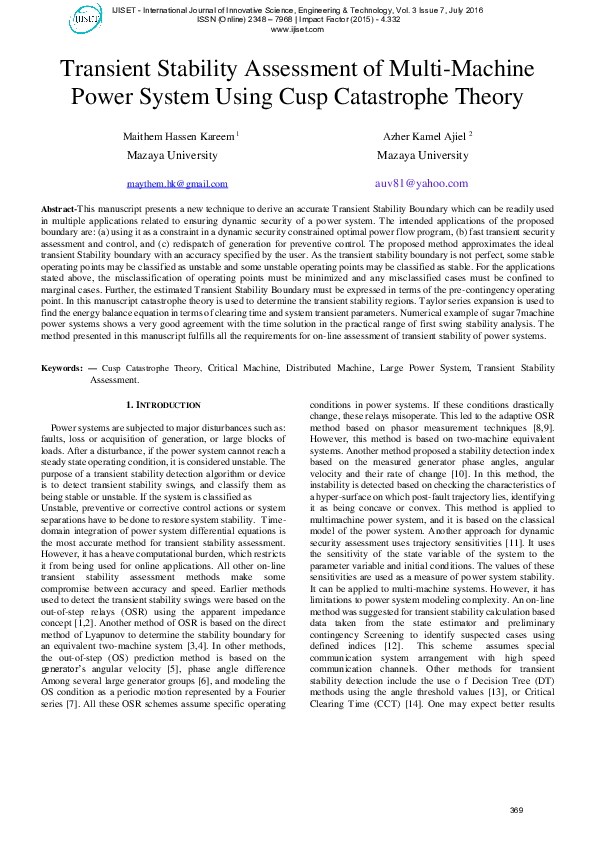 (PDF) Transient Stability Assessment of Multi-Machine Power System ...