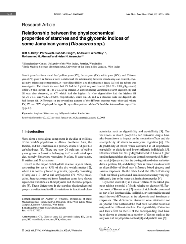 (PDF) Relationship between the physicochemical properties of starches