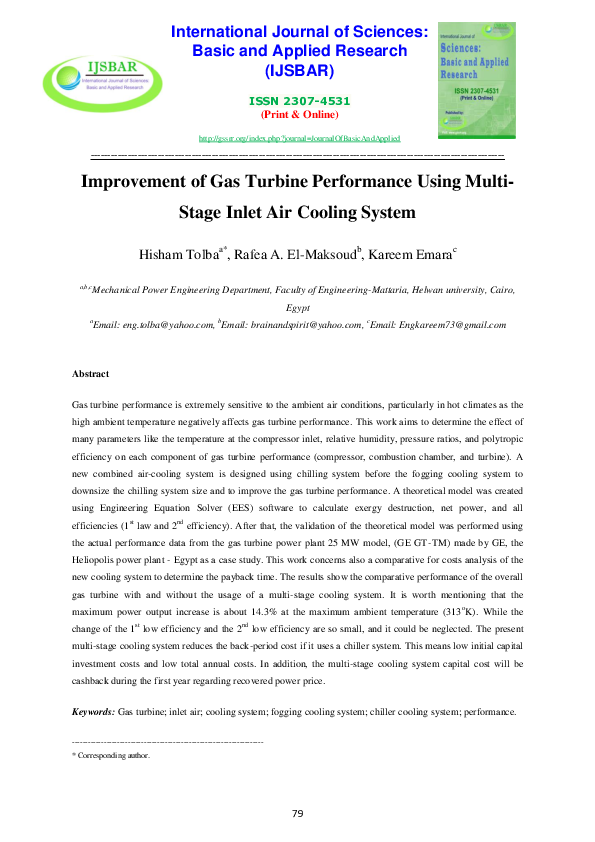 (PDF) Improvement of Gas Turbine Performance Using Multi-Stage Inlet ...