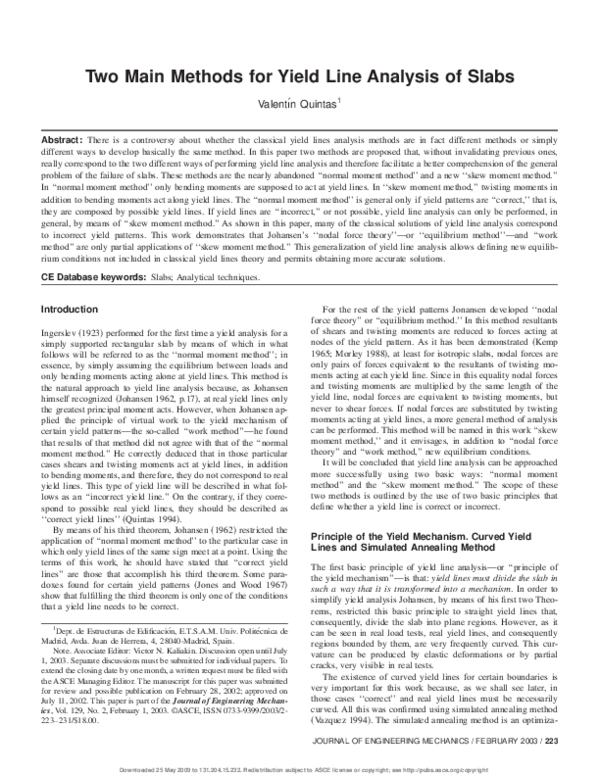 (PDF) Two Main Methods for Yield Line Analysis of Slabs