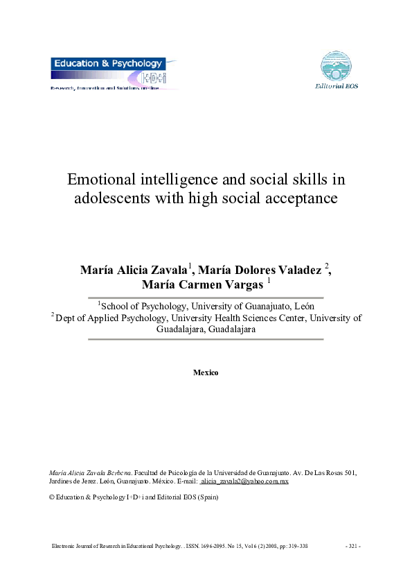 (PDF) Emotional intelligence and social skills in adolescents with high ...