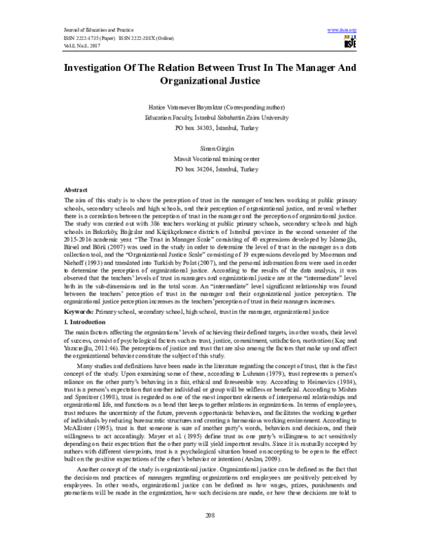 (PDF) Investigation Of The Relation Between Trust In The Manager And ...