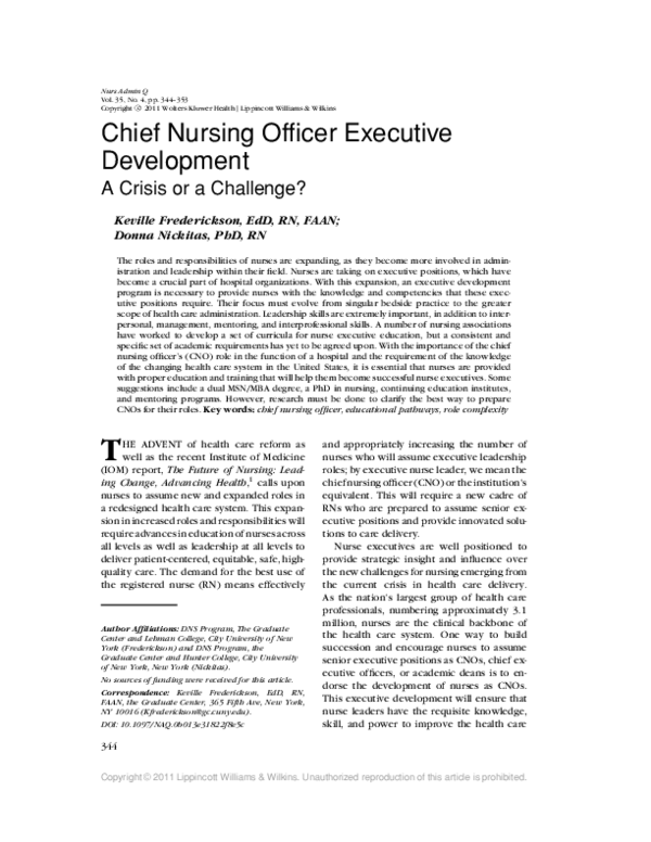 (PDF) Chief Nursing Officer Executive Development