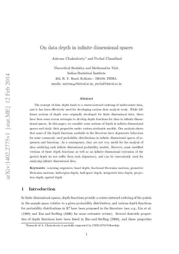 (PDF) On data depth in infinite dimensional spaces