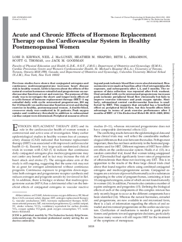 (PDF) Acute and Chronic Effects of Hormone Replacement Therapy on the ...