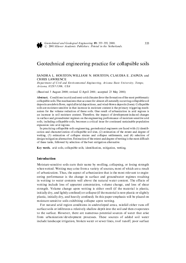 (PDF) Geotechnical engineering practice for collapsible soils