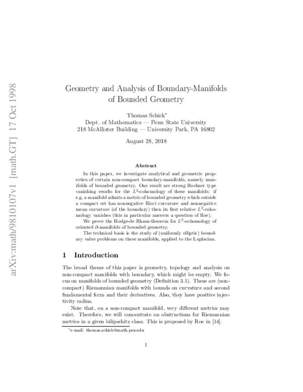 (PDF) Analysis and Geometry of Boundary-Manifolds of Bounded Geometry
