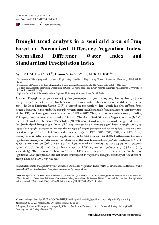 (PDF) Drought trend analysis in a semi-arid area of Iraq based on ...