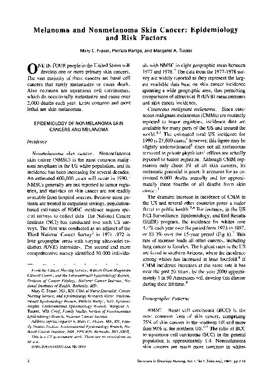 (PDF) Melanoma and nonmelanoma skin cancer: Epidemiology and risk factors