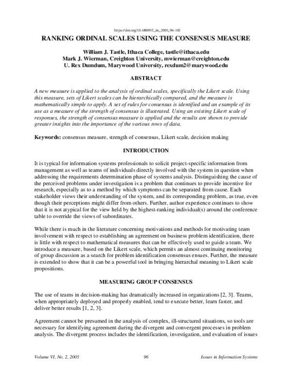 (PDF) Ranking Ordinal Scales Using the Consensus Measure