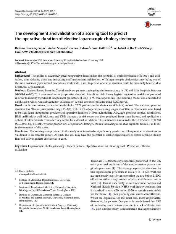 (PDF) The development and validation of a scoring tool to predict the ...