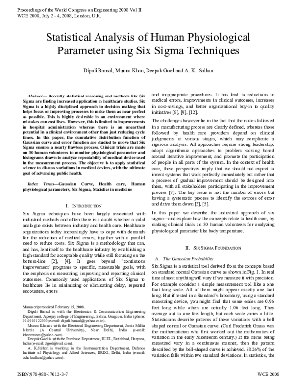 (PDF) Statistical Analysis of Human Physiological Parameter using Six ...