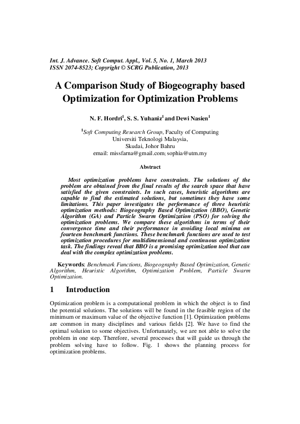 (PDF) A Comparison Study of Biogeography based Optimization for ...