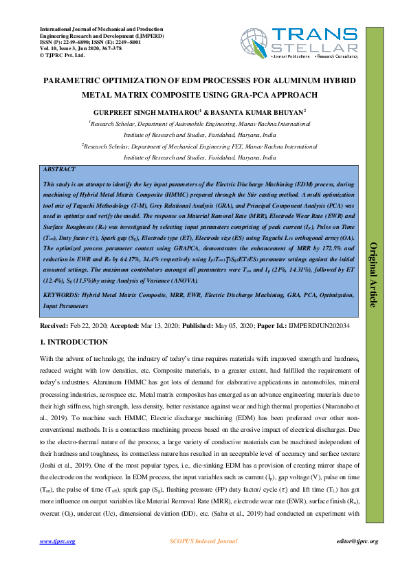 (PDF) PARAMETRIC OPTIMIZATION OF EDM PROCESSES FOR ALUMINUM HYBRID ...