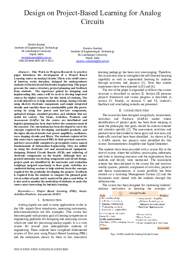 (PDF) Design on Project-Based Learning for Analog Circuits
