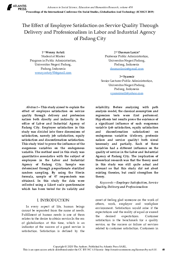 (PDF) The Effect of Employee Satisfaction on Service Quality Through ...