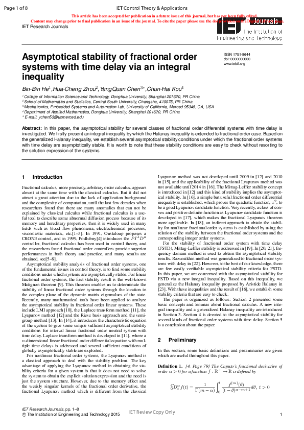 (PDF) Asymptotical stability of fractional order systems with time ...