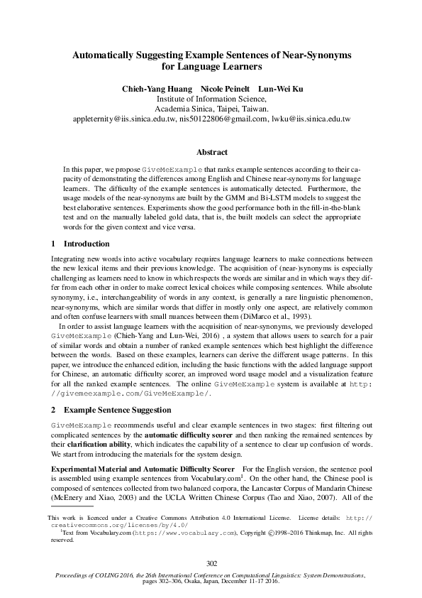 (PDF) Automatically Suggesting Example Sentences of Near-Synonyms for ...
