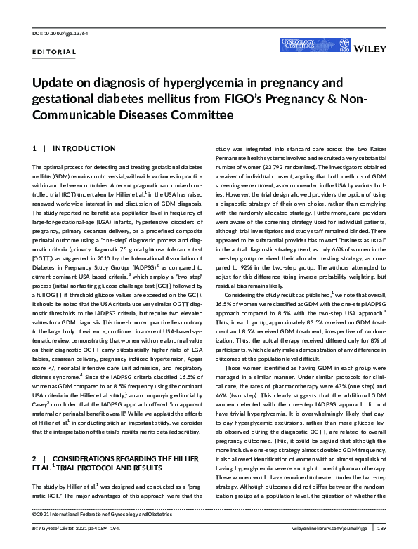 (PDF) Update on diagnosis of hyperglycemia in pregnancy and gestational ...