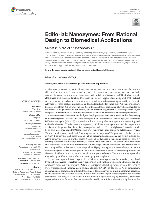 (PDF) Editorial: Nanozymes: From Rational Design to Biomedical Applications