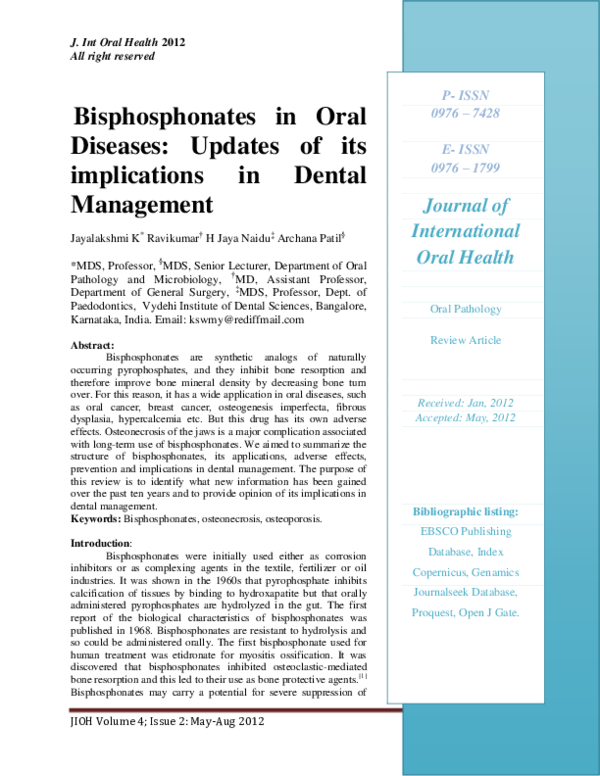 (PDF) Bisphosphonates in Oral Diseases : Updates of its implications in ...