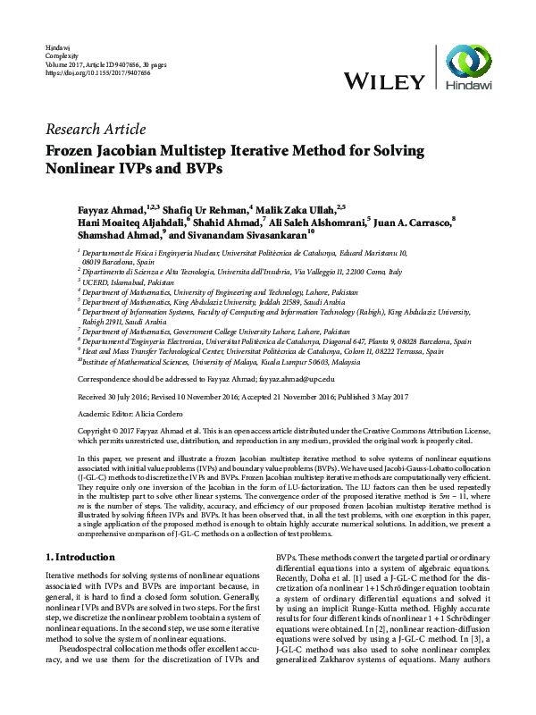 (PDF) Frozen Jacobian Multistep Iterative Method for Solving Nonlinear ...