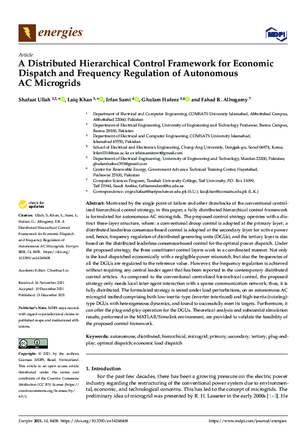 (PDF) A Distributed Hierarchical Control Framework for Economic ...